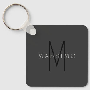 Porte-clés Monogramme Noir Professionnel Gris Votre Nom