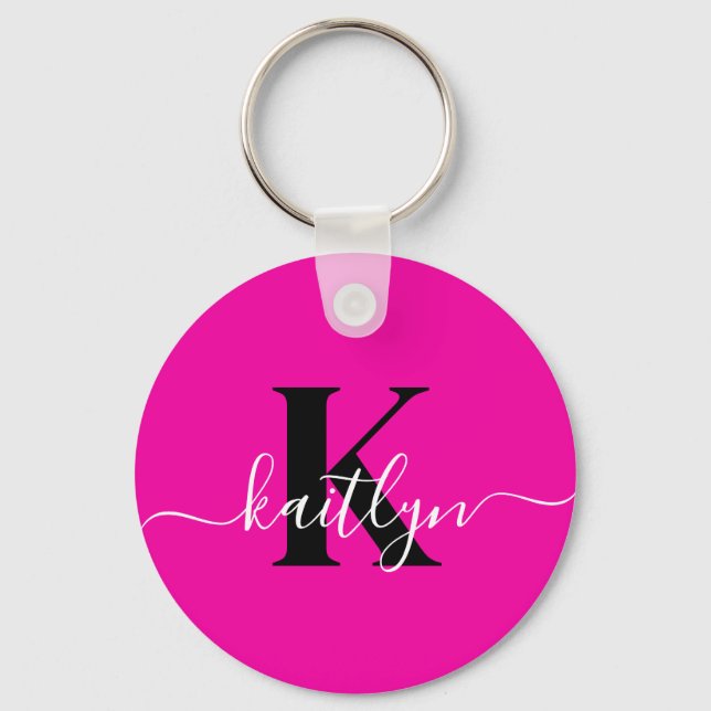 Porte-clés Monogramme noir rose chaud moderne (Recto)