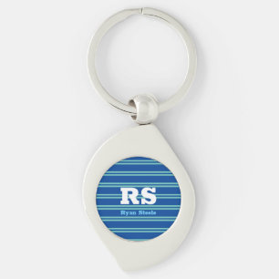 Porte-clés Monogramme & nom en gras, Lt Lignes Turquoises sur