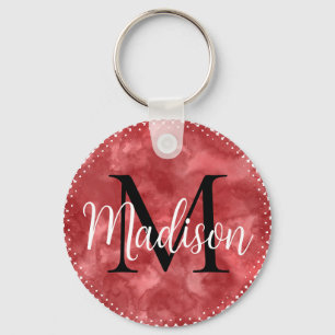Porte-clés Monogramme Nom personnalisé initial Aquarelle roug