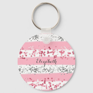 Porte-clés Monogramme Nom rose blanc gris Parties scintillant