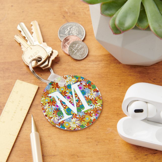 Porte-clés Monogramme ou nom personnalisé Motif floral (Bureau)