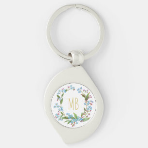 Porte-clés Monogramme Oublier-Me-Pas Fleurs Bleues De Courbe