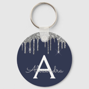 Porte-clés Monogramme Pailleté Fille Bleu Marine Argenté