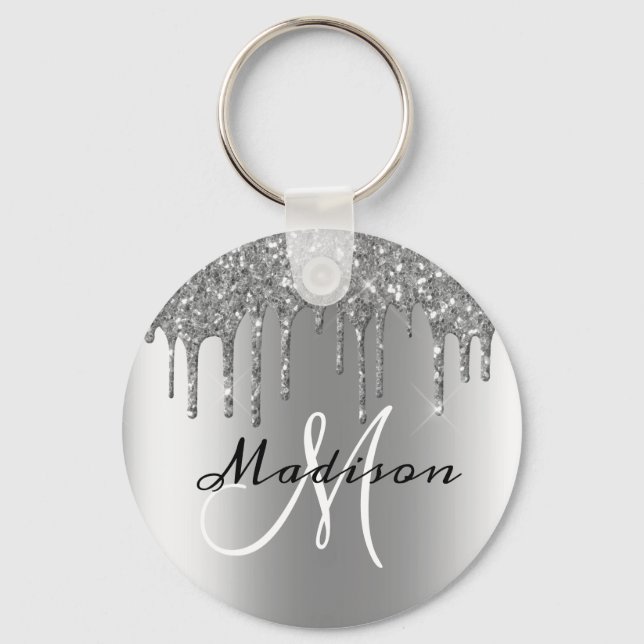Porte-clés Monogramme Parties scintillant argent gouttes étin (Recto)