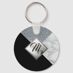 Porte-clés Monogramme - Parties scintillant argentée, noir et