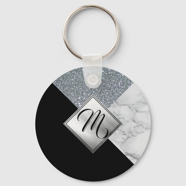Porte-clés Monogramme - Parties scintillant argentée, noir et (Recto)