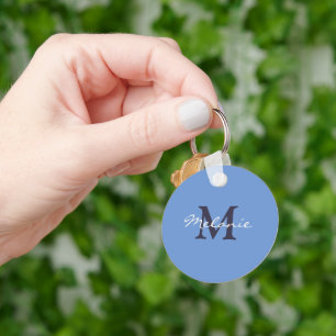 Porte-clés Monogramme personnalisé bleu centaure et indigo