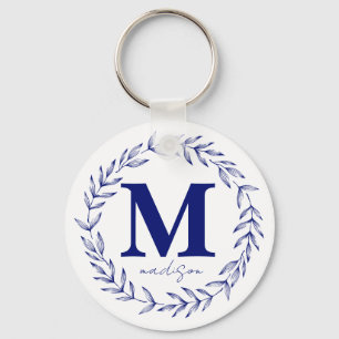 Porte-clés Monogramme personnalisé bleu de cobalt moderne