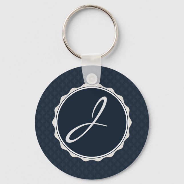 Porte-clés Monogramme personnalisé bleu marine classique (Recto)