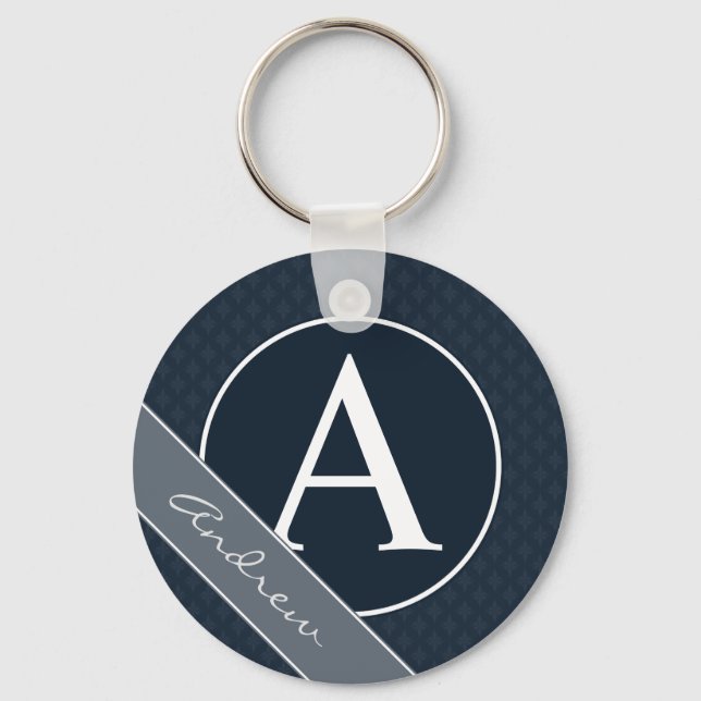 Porte-clés Monogramme personnalisé bleu marine classique (Recto)