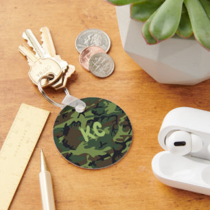 Porte-clés Monogramme personnalisé Camouflage vert militaire