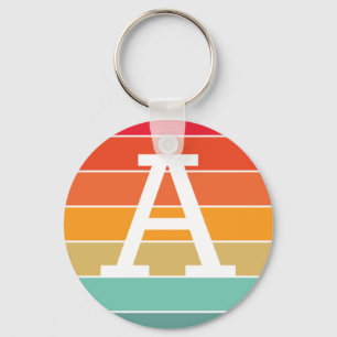 Porte-clés Monogramme personnalisé Coucher de soleil Rétro