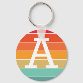 Porte-clés Monogramme personnalisé Coucher de soleil Rétro