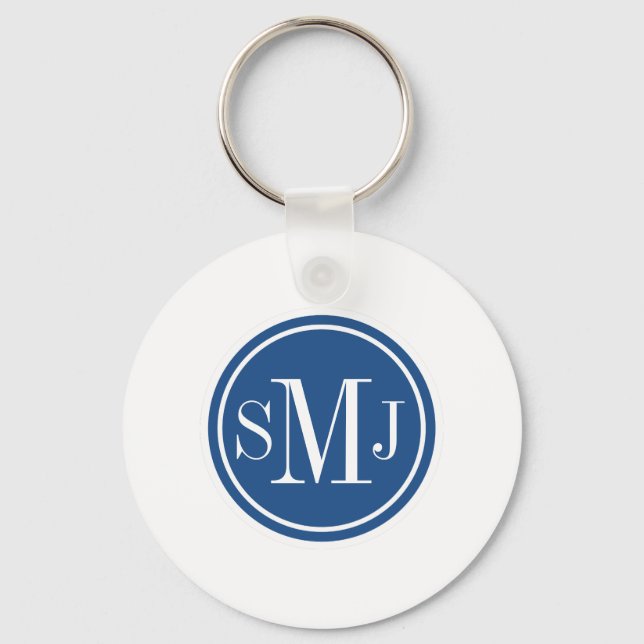 Porte-clés Monogramme personnalisé et bleu classique (Recto)