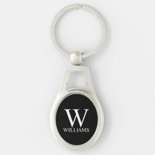 Porte-clés Monogramme personnalisé et nom noir