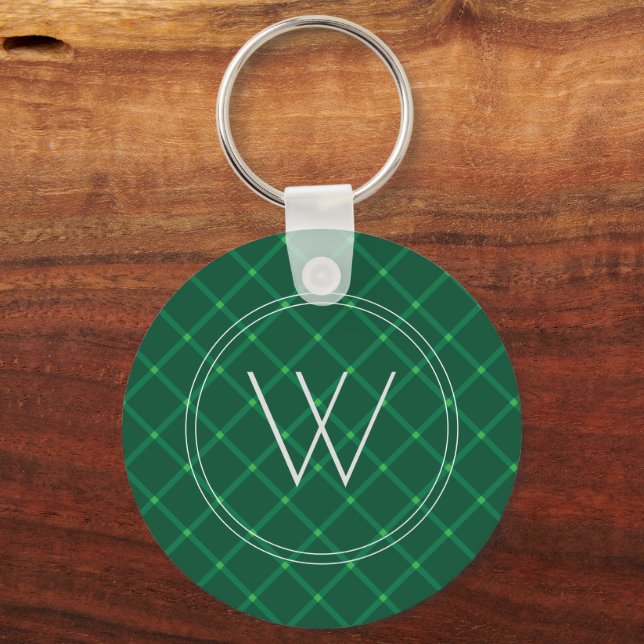 Porte-clés Monogramme personnalisé festif vert foncé (Recto)