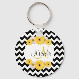 Porte-clés Monogramme Personnalisé noir blanc chevron