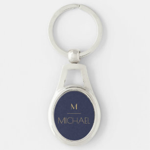 Porte-clés Monogramme personnalisé   Nom Navy & Or  