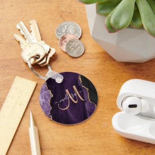 Porte-clés Monogramme personnalisé Parties scintillant or vio