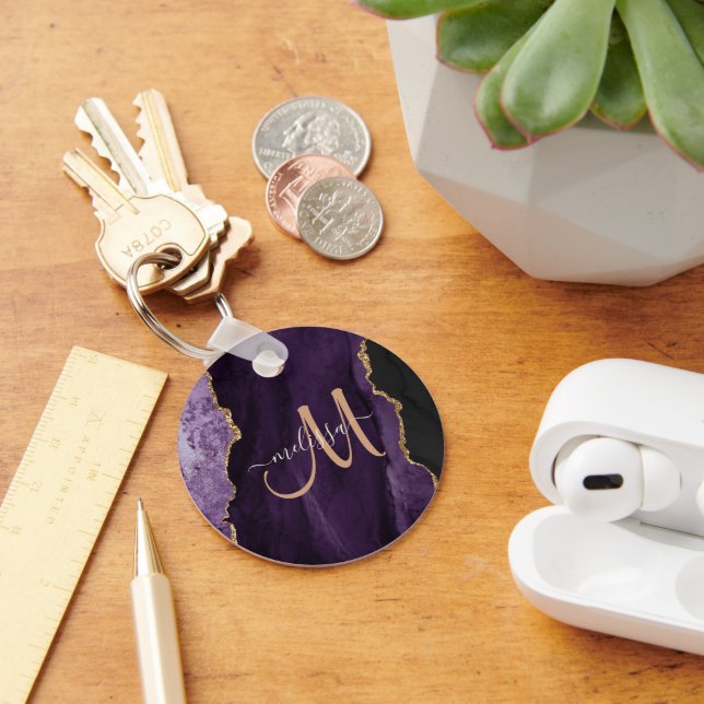 Porte-clés Monogramme personnalisé Parties scintillant or vio (Bureau)