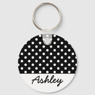 Porte-clés Monogramme personnalisé Pois noir