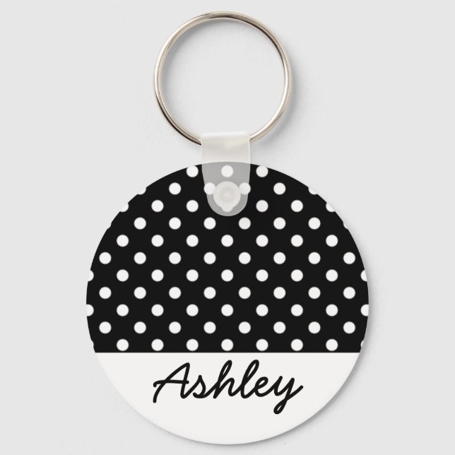 Porte-clés Monogramme personnalisé Pois noir (Recto)