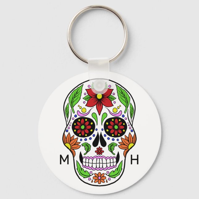 Porte-clés Monogramme personnalisé porte - clés crâne sucre (Recto)