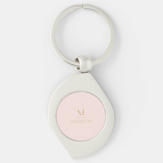 Porte-clés Monogramme personnalisé rose et or | Nom (Devant)