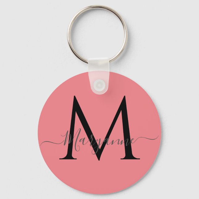Porte-clés Monogramme personnalisé rose fille (Recto)