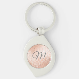 Porte-clés Monogramme personnalisé Rose Gold Damask