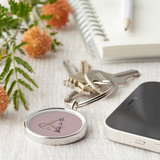 Porte-clés Monogramme personnalisé Un Porte - clé avec Roses  (Côté)