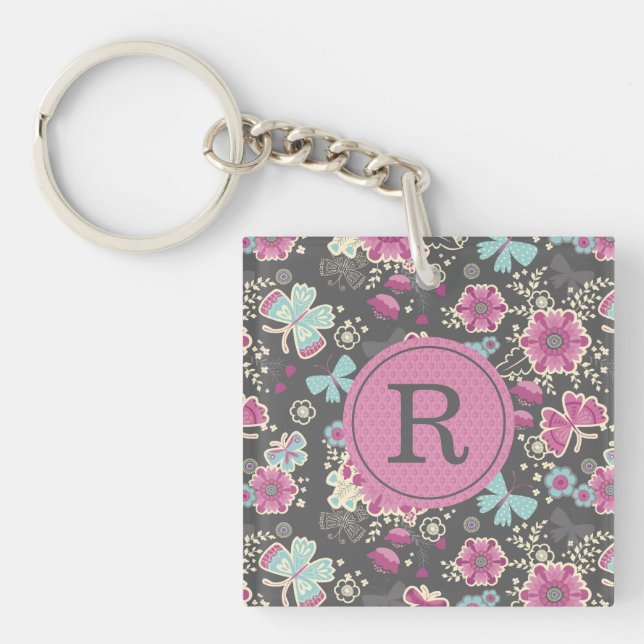Porte-clés Monogramme Porte - clé floral (Devant)