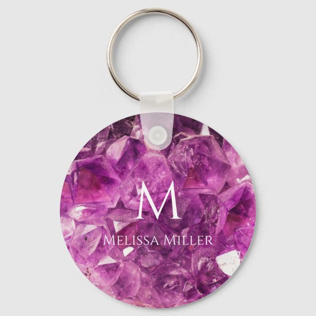 Porte-clés Monogramme Purple Améthyste Crystal Nom Personnali (Recto)