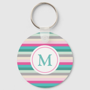Porte-clés Monogramme rayé rose pastel