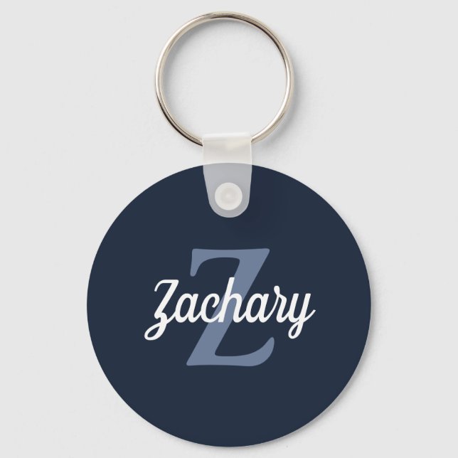 Porte-clés Monogramme Retro Personnalisé Marine Bleu Blanc (Recto)