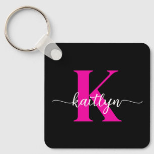 Porte-clés Monogramme Rose Chaude Noir