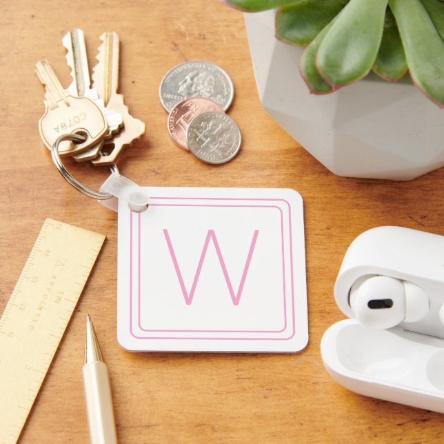 Porte-clés Monogramme rose et blanc simple (Bureau)