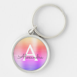 Porte-clés Monogramme rose et pourpre d'acier inoxydable de