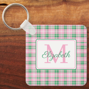 Porte-clés Monogramme rose et vert preppy