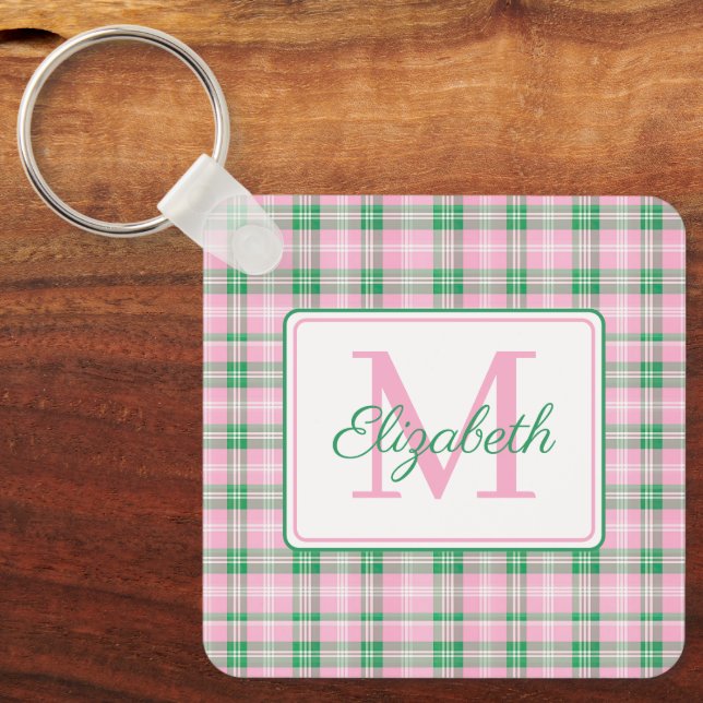 Porte-clés Monogramme rose et vert preppy (Recto)