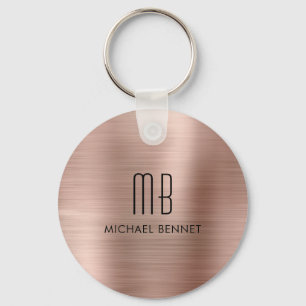 Porte-clés Monogramme Rose Gold Faux en métal brossé