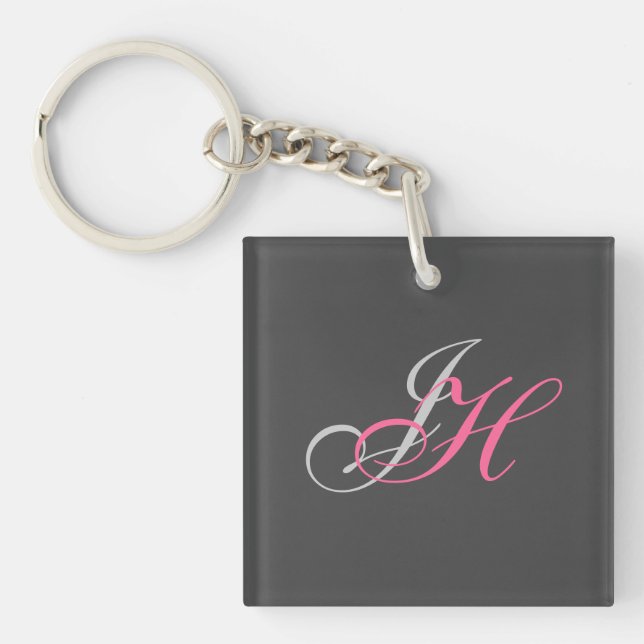 Porte-clés Monogramme rose gris noir Simple (Devant)