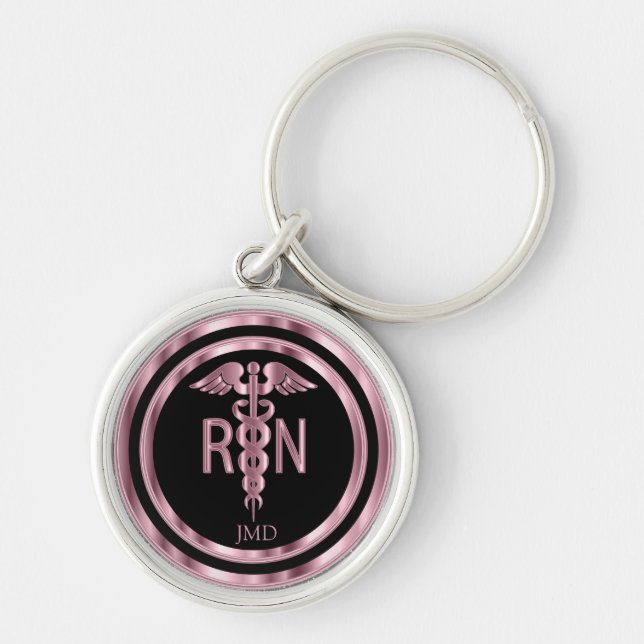 Porte-clés Monogramme rose métallique pour une infirmière aut (Devant)