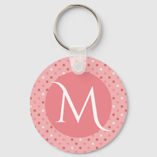 Porte-clés Monogramme rose mignon moderne à pois
