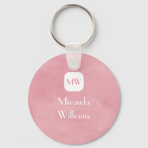 Porte-clés Monogramme rose pâle simple et chic avec nom