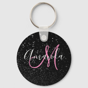 Porte-clés Monogramme rose personnalisé Faux Parties scintill
