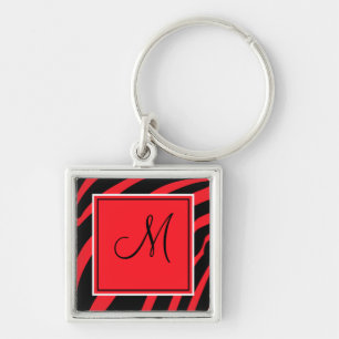 Porte-clés Monogramme rouge et noir Zebra Porte - clé d'impre