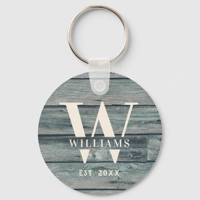Porte-clés Monogramme rustique Bois-Driftwood Nom de famille  (Recto)