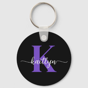 Porte-clés Monogramme Script Violet Noir
